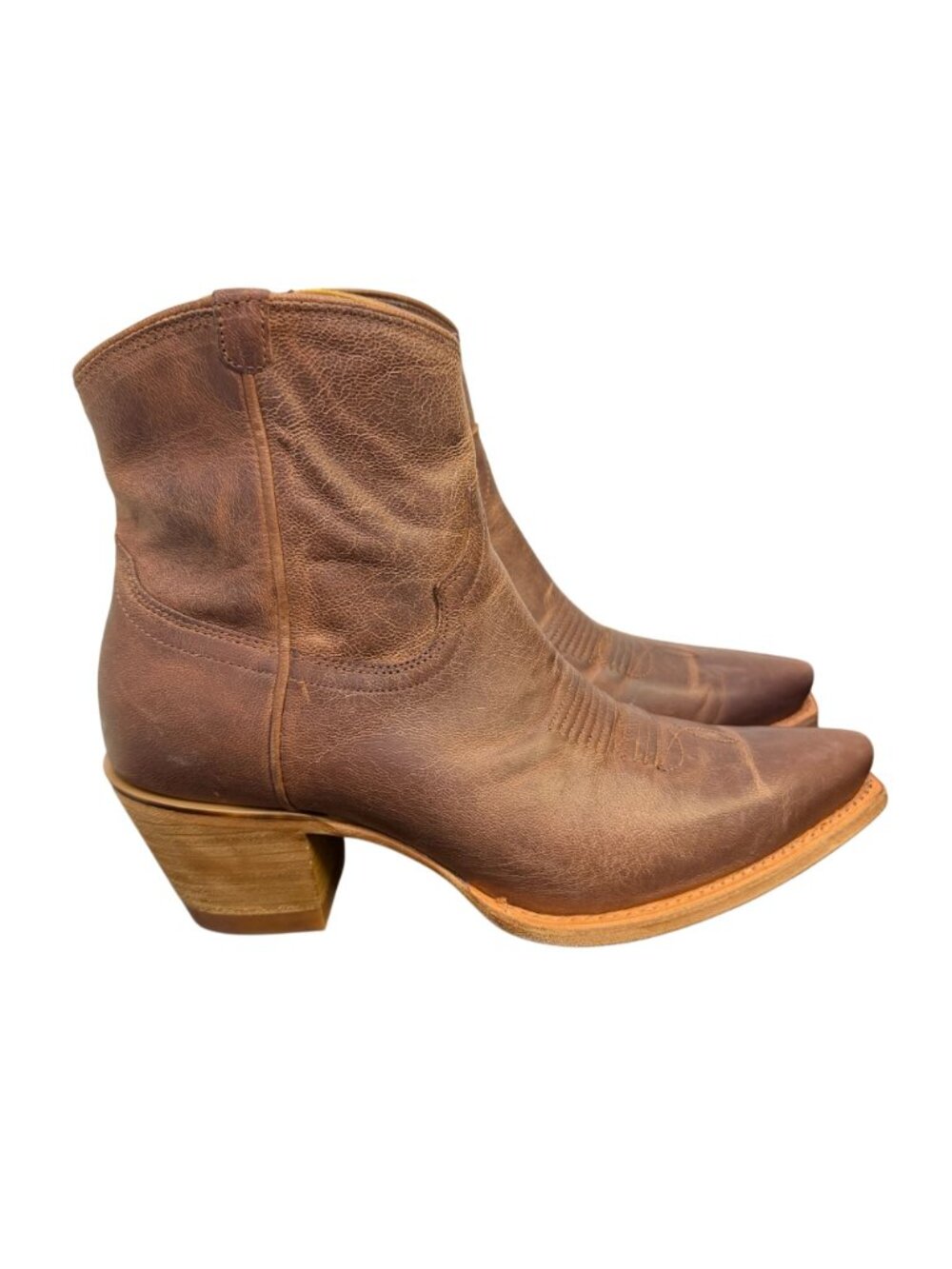 Tecovas Western Brown Leather Booties With Zipper & Size 8.5 - Picture 5 of 10